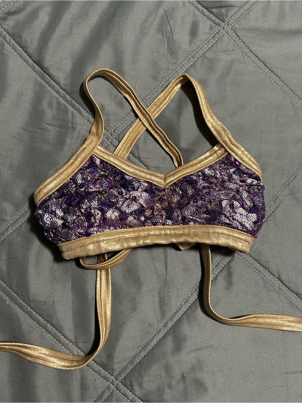 Kids Dance Lace Crop Top in Purple with Gold Trim